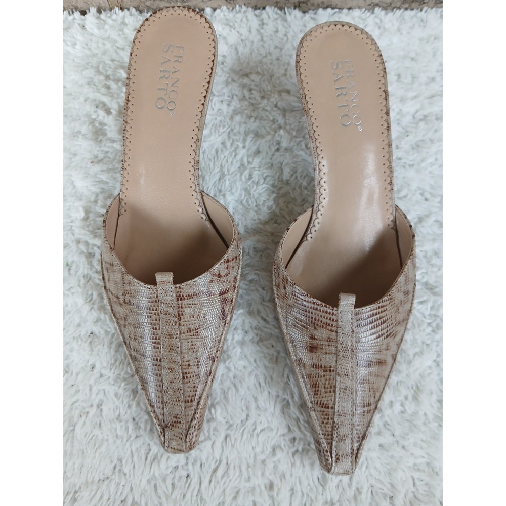 Franco Sarto Women's Beige Snake Print Slip-on Mule Shoes Sz 7 Pointed Toe